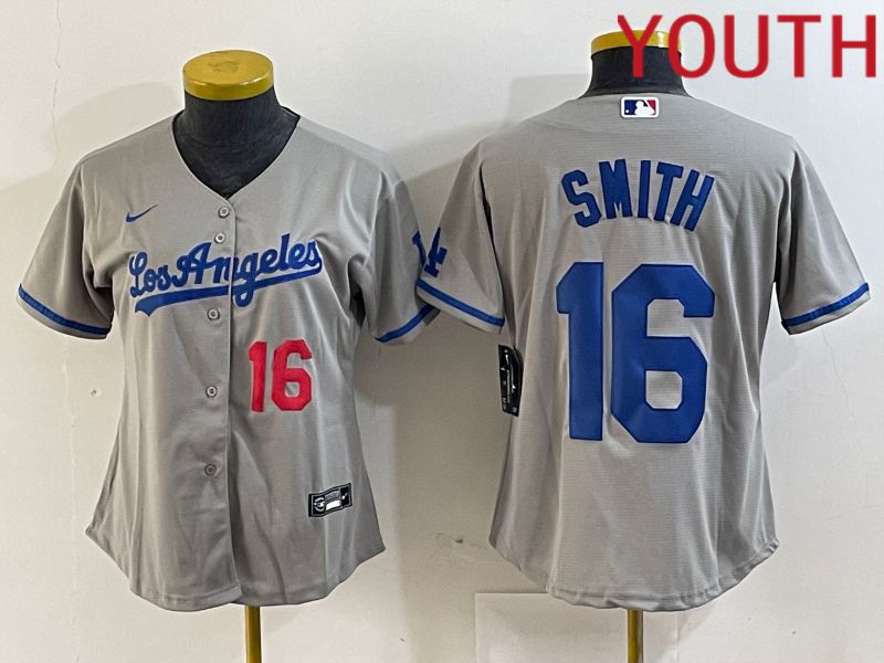 Youth Los Angeles Dodgers 16 Smith Grey Game Nike 2024 MLB Jersey style 2